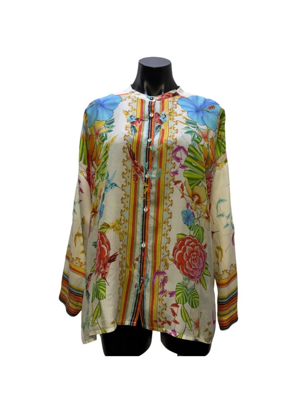 Johnny Was Blouse Multi-Color Floral Button Down Long Sleeve S